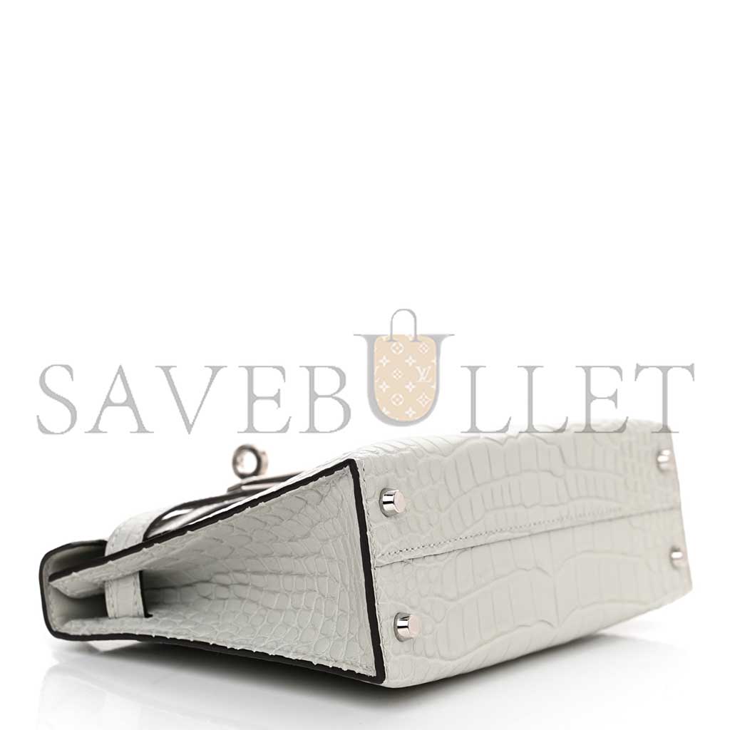 H**mes master matte alligator mini kelly ii sellier gris neve (19*12*5.5cm)